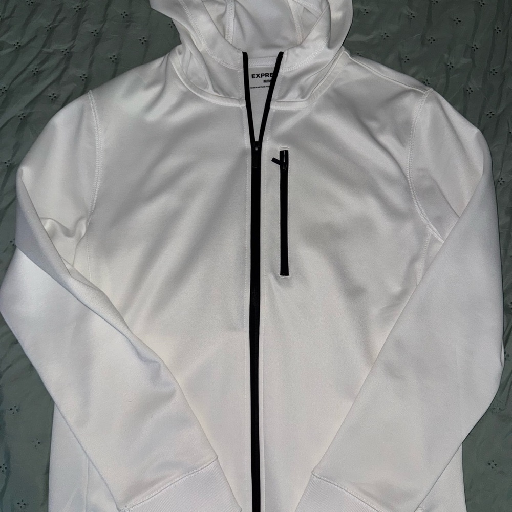 Express White Hooded Zip Jacket with Black Trim